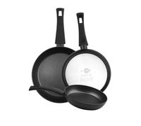 WECOOK! Ecogreen - Set di padelle antiaderenti, set di 3 padelle 18-22-26 cm, in alluminio pressato, adatto a tutte le cucine a induzione, gas e piano cottura, senza PFOA, manico soft touch, nero