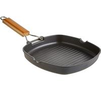WECOOK! Ecostone Bistecchiera Ondulata, Induzione 24 x 24 cm, Antiaderente ILAG Ecologico senza PFOA, Alluminio Fuso, 5mm di Spessore, Manico in Legno Pieghevole, Vitroceramica, Gas