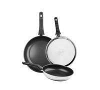 WECOOK! ETERNA - Set di 3 padelle in acciaio inox 18/10 con antiaderente quantanium, 20-24-26 cm, induzione, senza PFOA, manico ergonomico, lavabile in lavastoviglie e tutti i tipi di cucine