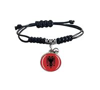 Wedarego Braccialetto intrecciato con bandiera dell'Albania, catena di nylon, braccialetto souvenir, braccialetto fatto a mano alla moda per uomo e donna, regalo speciale per un giorno speciale, Vetro