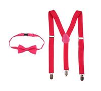 WedDecor Bambini Bretelle Fiocco Cravatta Set, Solido Colore Bambini Bretelle Con Forte Clip, Unisex Bretelle Regolabili E Completamente Elastico Intrecciato Set di Bowtie per Matrimonio, 25mm Largo