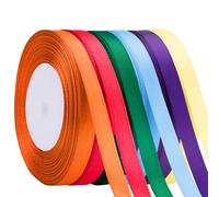WedDecor Set di 6 rotoli di nastro in poliestere satinato double-face, 10 mm x 92 m, per arte e artigianato, fiocchi per capelli, confezioni, bomboniere e decorazioni per la casa, arcobaleno