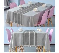 Weddecor Tovaglia Rettangolare In Cotone 100% Grigio A Righe 350gsm