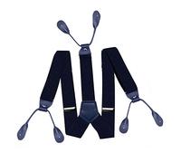 WedDecor Uomo Bretelle Elasticizzato & Regolabile Forma a Y Resistente Bottoni Foro Bretelle per Pantaloni, Jeans, 25mm Largo, Nero con Bianco Pois - Navy con Blu Navy, Button Hole