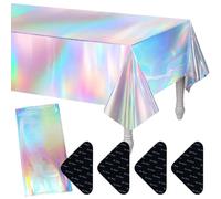 WeddHuis 1 Pack Tovaglia da Tavolo Disponibile, Impermeabile monouso, Iridescente/Olografica, Tagliata al Laser, Sirena arcobaleno (137 x 274cm)