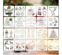 WeddHuis 20 pezzi Modelli di Natale, Plastica Disegno Riutilizzabile, Stencil per Spray di Neve per Finestre e Pareti, Fustelle, Impronte Babbo Natale, Decorazioni Natalizie Fai-da-Te, Belli Regali