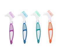 WeddHuis 4 PCS Spazzole Doppie per Pulizia Protesi - Spazzola Ergonomica con Setole Multistrato - Spazzola Portatile e Moderna per Denti Finti (4 Colori)