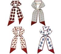 WeddHuis 4 pezzi Fazzoletti da Collo in Raso per Donne, Design Misto, Nastro di Raso, Sciarpa alla Moda, Manico Stretto, per Borse, Foulard da Donna, Sciarpa Seta Donna, Foulard per Manici Borsa
