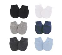 WeddHuis 6 Paia Guanti Antigraffio in Cotone per Neonati 0-6 Mesi, Muffole per Bimbi e Bimbe (Nero, Bianco, Azzurro, Grigio Scuro, Grigio, Blu Scuro)