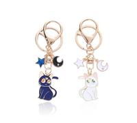 WeddHuis Portachiavi Gatto Magico Carino Cartoon Pentagramma per Borsa Cellulare Auto Uomini Adolescenti Ragazze Amanti dei Gatti (Bianco, Blu)