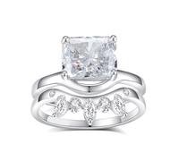Wedding, anelli da donna alla moda, eleganti 2 anelli, con moissaniti rettangolari da 2,5 ct, in oro bianco 9 K, misura 49 (15,6)