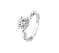 Wedding - Anello a forma di onda semplice con moissanite circolare da 1 ct, in oro bianco 950, misura 14 (17,2)