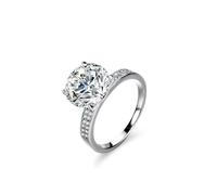 Wedding - Anello da donna a 4 dita, rotondo, con moissanite 5 carati, in argento bianco 14 carati, misura 50 (15,9)