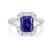 Wedding - Anello da donna con dita piccole, elegante tanzanite da 2,5 carati, con moissanite oro bianco platino 950, misura 52 (16,6)