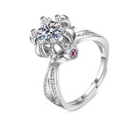 Wedding - Anello decorativo da 18 carati, in argento bianco 18 carati, a forma di fiore, 6 denti, rotondo, 1 ct, con zirconi, misura 45 (14,3), classico per la mamma e il compleanno, 14 (17,2), Oro