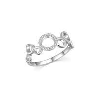 Wedding - Anello di fidanzamento da donna, in argento, a cerchio largo con taglio rotondo, in laboratorio, in oro bianco 9 K, misura 58 (18,5)
