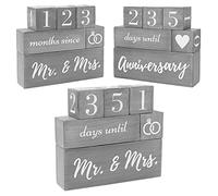 Wedding Countdown Calendar Block Engagement Gifts for Couples and Hers, Bride to Be | Includes Reversible Text Block for Matrimoniage, Anniversary Celebration - Recently Engaged Gift Fiance Gifts