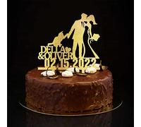 Wedding Mr & Mrs Cake Toppers Glitter Gold Silhouette Con Cane Gatto Personalizza Nome di Famiglia Data Est, Rustico Sposa E Sposo Toppers Per Nuziale Doccia Addio Al nubilato Forniture Per Festa di