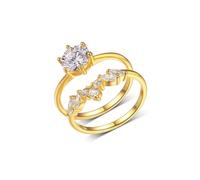 Wedding Rings, anello da donna delicato 2 anelli con taglio rotondo 1 ct moissanite oro giallo 14 carati, misura 65 (20,7)