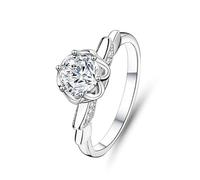 Wedding Rings, Memoire Anello con ali d'angelo e fiore con 1 ct rotondo moissanite 14 carati, oro bianco 14 carati, misura 50 (15,9)