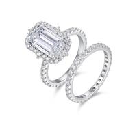 Wedding Rings, Ring Damen Weißgold 14K 2 Ewigkeitsringe mit Rechteckigem Moissanit Silber Größe 47 (15.0)