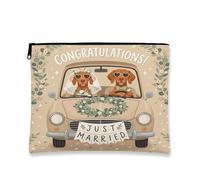 Wedding Vizsla - Trousse per trucchi con cane, divertente, da viaggio, per donne e ragazze, con scritta "Just Married", piccola borsa portatile in tela con cerniera, 17,8 x 22,9 cm