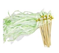 Wedding Wands 100 pezzi con campanella, bacchette magiche in seta con nastri per matrimoni, stelle filanti per matrimoni, compleanni, feste, feste, feste, feste, colore verde
