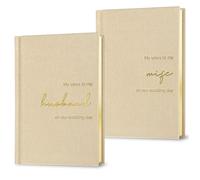WeddingGiftsWedding Libri dei voti nuziali per lui e per lei - Tela e lino con effetto foil in rilievo, set di 2 libri dei voti per marito e moglie - Elementi essenziali per il matrimonio (Beige +