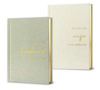 WeddingGiftsWedding Set di 2 libri per i voti di matrimonio, per lui e per lei, in tela goffrata, per marito e moglie, elementi essenziali per il matrimonio (verde salvia e bianco latteo)