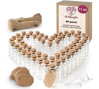 WeddingTree 60x11ml Vasetti Vetro Piccoli - Set di Provette Vetro Matrimoni con Tappi di Sughero e Ciondoli a Cuore - Come Regalo per gli Invitati al Matrimonio, Decorazione, Portaspezie