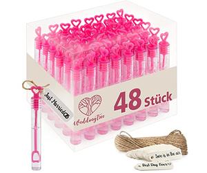 WeddingTree Bolle di Sapone per Matrimonio 48 Flaconcini con Manico a Cuore | Idea Originale per Compleanno, Fidanzamento, San Valentino, Battesimo, Comunione | Wedding Bubbles