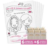 WEDDNG Livre de coloriage de Mariage pour Enfants DINA5, 28 Pagine coloriage + Puzzle conçus avec Amour, Crayons Couleur, Jeu Enfant (6 livres à colorier + 6 Crayons de Couleur), Cadeau Mariage