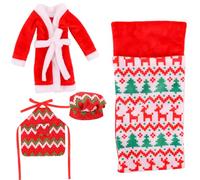 Wedhapy Accessori per Elfi, 4 Pezzi, Grazioso Mini Kit da Elfo Natalizio con Grembiule, Sacco a Pelo, Accappatoio, Accessori per Bambole, Cappello da Cuoco da Elfo per Decorazioni per Bambole