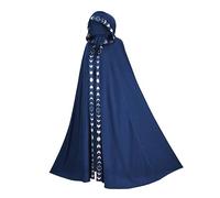 Wedhapy Mantello da mago con visiera floreale e cappuccio da 61 pollici per adulti mantello con coulisse rinascimentale medievale blu 2XL-3XL