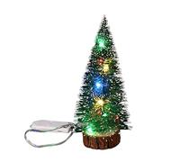 Wedhapy Mini albero di Natale con luce a LED Base in legno artificiale Alimentato a batteria Decorazione da tavolo in pino bianco per la fotografia di home office, Albero di Natale del 15 cm