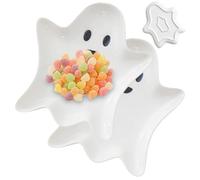 Wedhapy Piatti da dessert piatti di Halloween 2 pezzi simpatici riutilizzabili multiuso con fantasmi 5, 1x4, 4 pollici vassoio in ceramica unico per cibo caramelle e gioielli