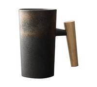 Wedhapy Tazze da caffè in gres Tazza da caffè con manico in legno 220 ml ergonomiche squisite tazze vintage gres Home Office tazza ceramica per bevande al tè colore vetri dorati