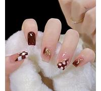 Wedity 24 Pz Albero di Natale Amore Brevi Chiodi Falsi Fiori di Perla Cane Coniglio Acrilico Chiodi Falsi Stampa su Unghie per le Donne Ragazze (I)