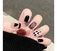 Wedity 24 Pz Albero di Natale Amore Brevi Chiodi Falsi Fiori di Perla Cane Coniglio Acrilico Chiodi Falsi Stampa su Unghie per le Donne Ragazze (F)