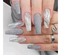 Wedity 24 PZ Bella Coniglio Coffin Chiodo Falso Rosa Graduale Flash Stampa su Unghie Medio Lungo Balletto Artificiali Chiodi Falsi per Le Donne Ragazze (A)