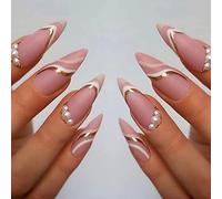 Wedity 24 PZ Moon Stars Fake Nail Amore Cuore Onda Della Perla Acrilica Unghie False Stampa su Unghie Puntate Artificiali False Nails per le Donne Ragazze (C)