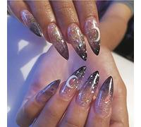 Wedity 24 PZ Moon Stars Fake Nail Amore Cuore Onda Della Perla Acrilica Unghie False Stampa su Unghie Puntate Artificiali False Nails per le Donne Ragazze (B)