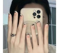 Wedity 24Pz claret Breve Scacchiera Amore Falso Nail Pearl Leaf Acrilico Falso Nails Stampa su Unghie per le Donne Ragazze (C)