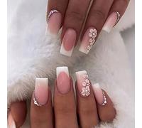 Wedity 24Pz Nero Bevel Francese Serpente Falsi Unghie Diablo Stile Acrilico Falso Nail Amore Cuore Stampa Artificiale su Unghie per le Donne Ragazze (C)