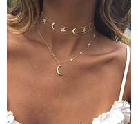 Wedity Boho Collane multistrato con stelle e luna Collana girocollo in cristallo dorato Collane con ciondolo a mezzaluna Gioielli regolabili per donne e ragazze