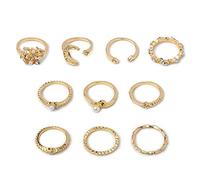 Wedity Boho Star Moon Flower Leaves Cuore di cristallo Ritratto di loto Modello Knuckle Ring Anelli impilabili in oro Set Anelli di barretta Gioielli per donne Ragazze (B)