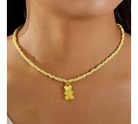 Wedity Collana con ciondolo con orsetto color caramella Collana con perline di riso fatta a mano color caramello Gioielli con colletto carino per donne e ragazze (Giallo)