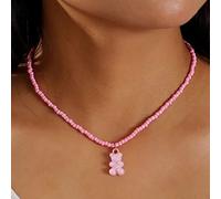 Wedity Collana con ciondolo con orsetto color caramella Collana con perline di riso fatta a mano color caramello Gioielli con colletto carino per donne e ragazze (Rosa)
