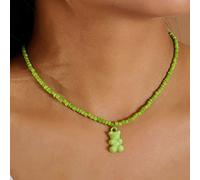 Wedity Collana con ciondolo con orsetto color caramella Collana con perline di riso fatta a mano color caramello Gioielli con colletto carino per donne e ragazze (Verde)