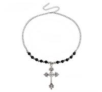 Wedity Cristallo Croce Collana Perla Bead Collar Catena Croce Pendente Collane Semplice Carino Vintage Collane Gioielli per le Donne (Nero)